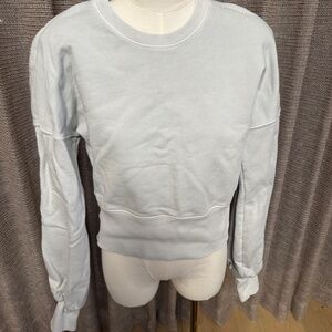 INTERMIX Cropped Cotton Sweatshirt | Pale Ice Blue | XS (P)
